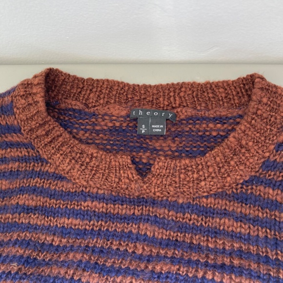 Theory Aegea B Athos Sweater Wool Blend Striped Rust & Navy Women's Size S/P - Picture 6 of 6